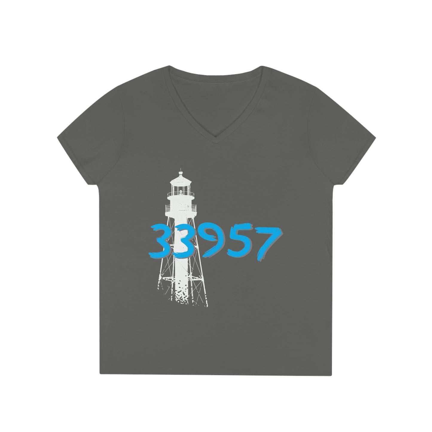 Sanibel Lighthouse 33957 Ladies' V-Neck T-Shirt + More Colors