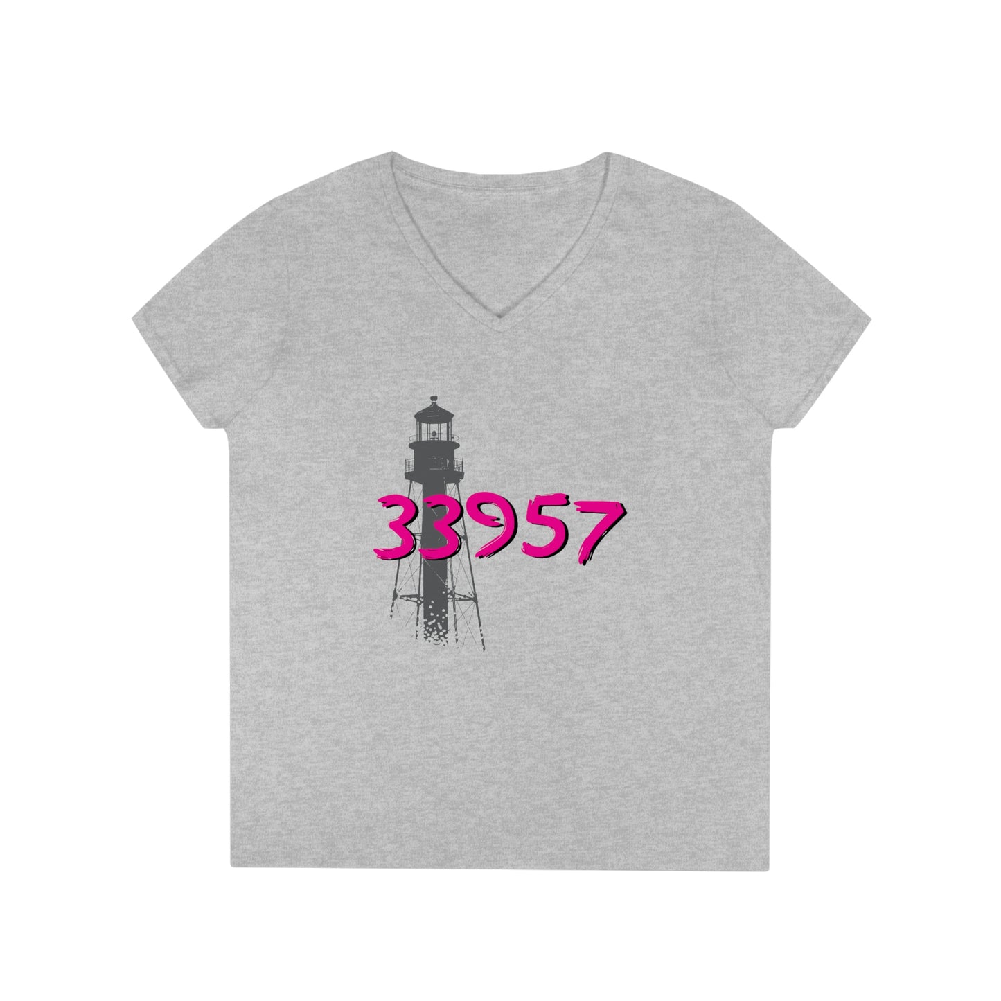 Sanibel Lighthouse 33957 Ladies' V-Neck T-Shirt + More Colors