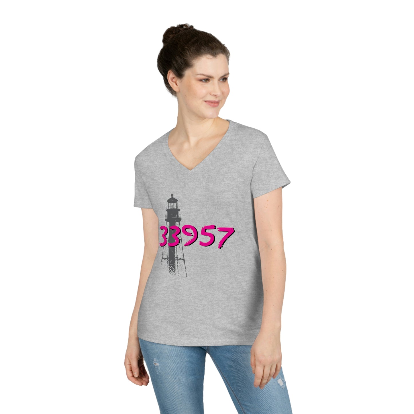 Sanibel Lighthouse 33957 Ladies' V-Neck T-Shirt + More Colors