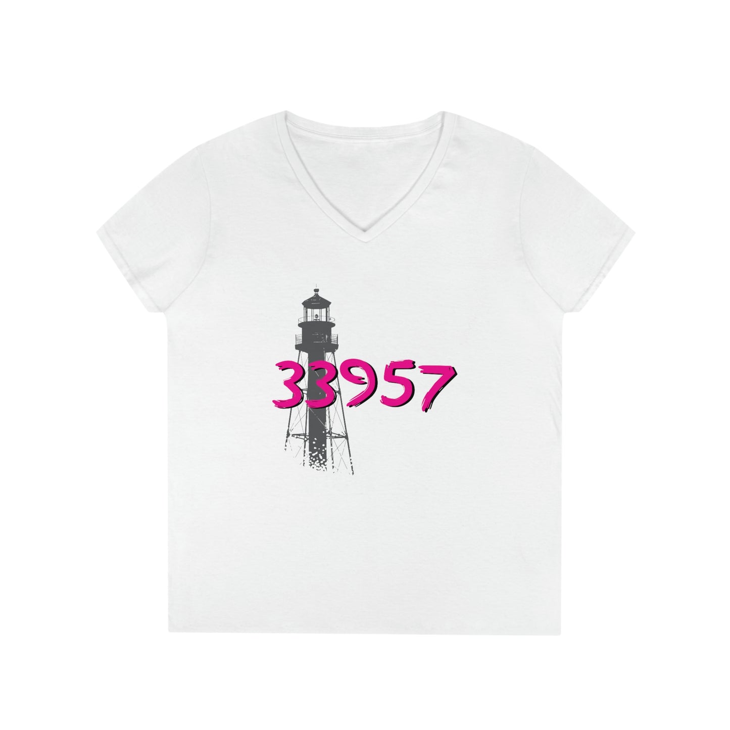 Sanibel Lighthouse 33957 Ladies' V-Neck T-Shirt + More Colors