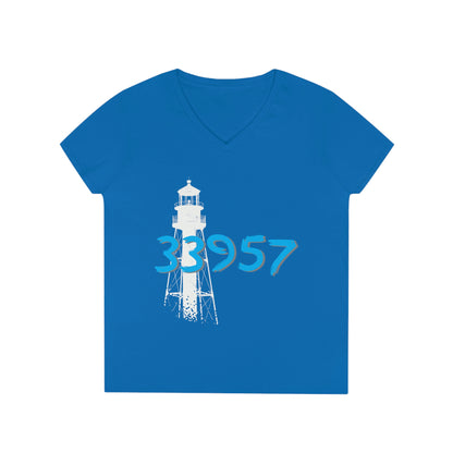 Sanibel Lighthouse 33957 Ladies' V-Neck T-Shirt + More Colors