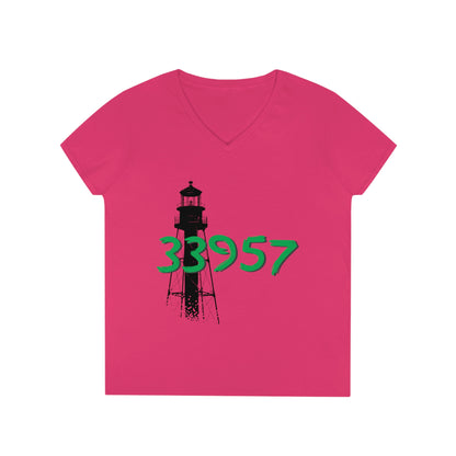 Sanibel Lighthouse 33957 Ladies' V-Neck T-Shirt + More Colors